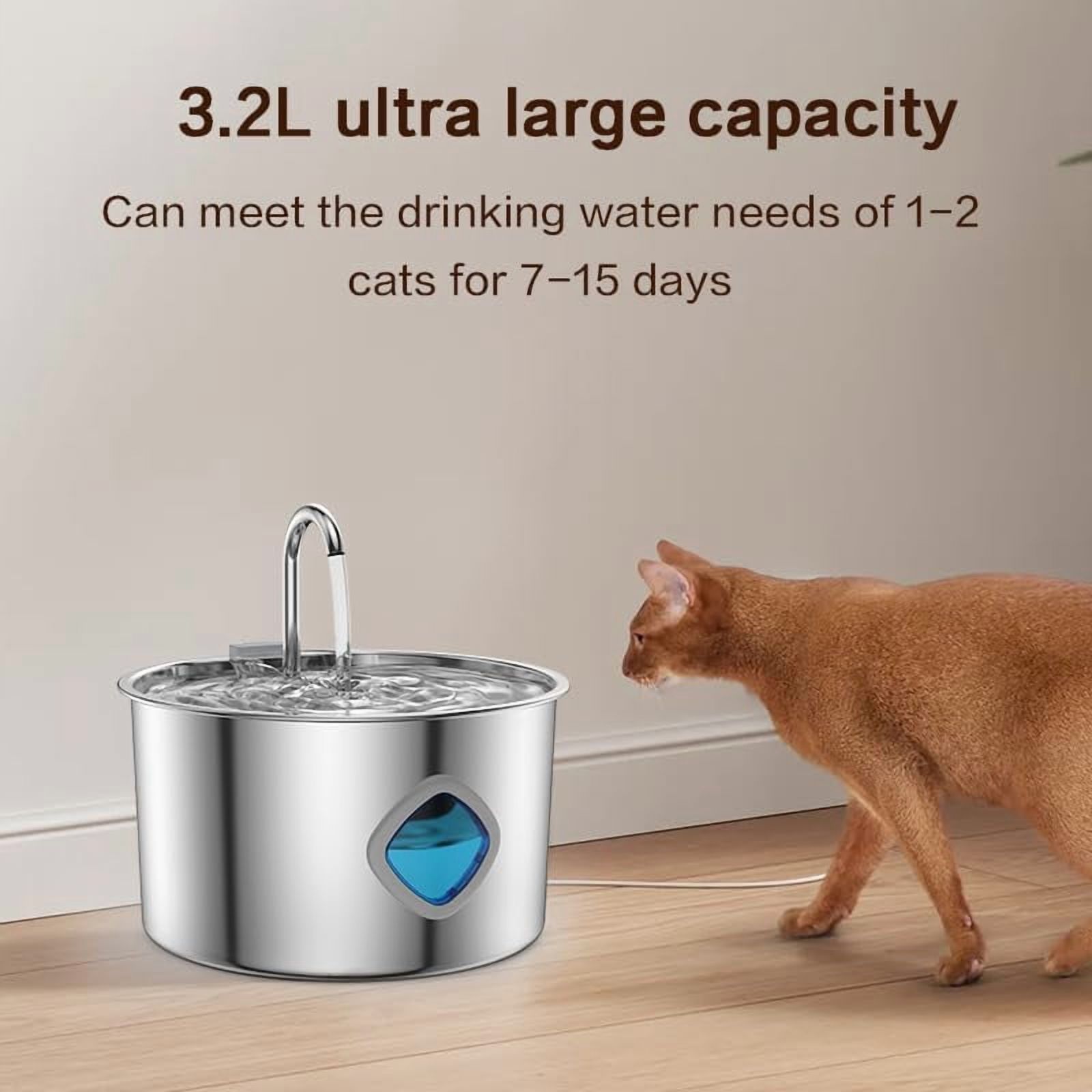 2026 New Water Fountain, 3.2l/108 oz Cat Filtered-Water Fountain, Stainless Steel Dogs Fountains with Visual Level & Quiet Pump