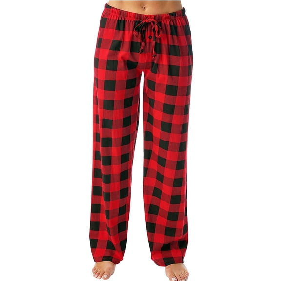 Womens Pajama Pants Plaid Lounge Sleepwear Plus Size Drawstring Pants PJ Bottoms S-5XL