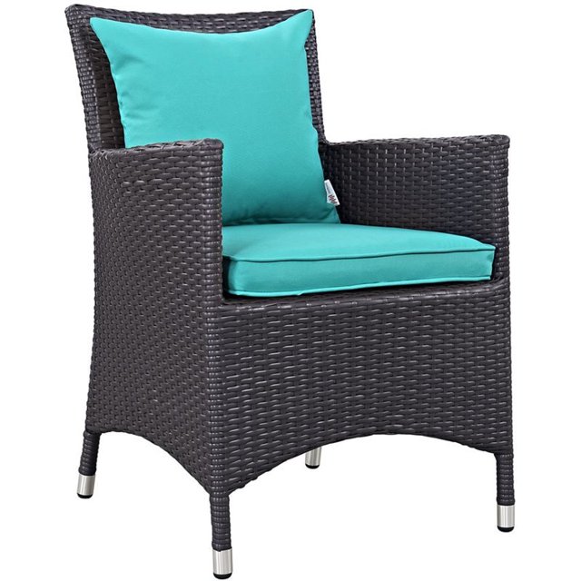 Modway Convene Aluminum and Rattan Patio Dining Armchair in Espresso/Turquoise