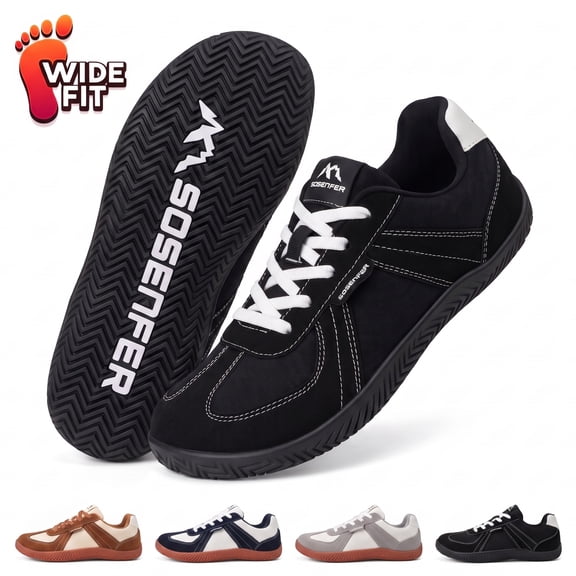 Sosenfer Barefoot Shoes Women Men,Wide Toe Box Zero Drop Unisex Walking Shoes,Non-Slip Lightweight Casual Sneakers for Women Men Black