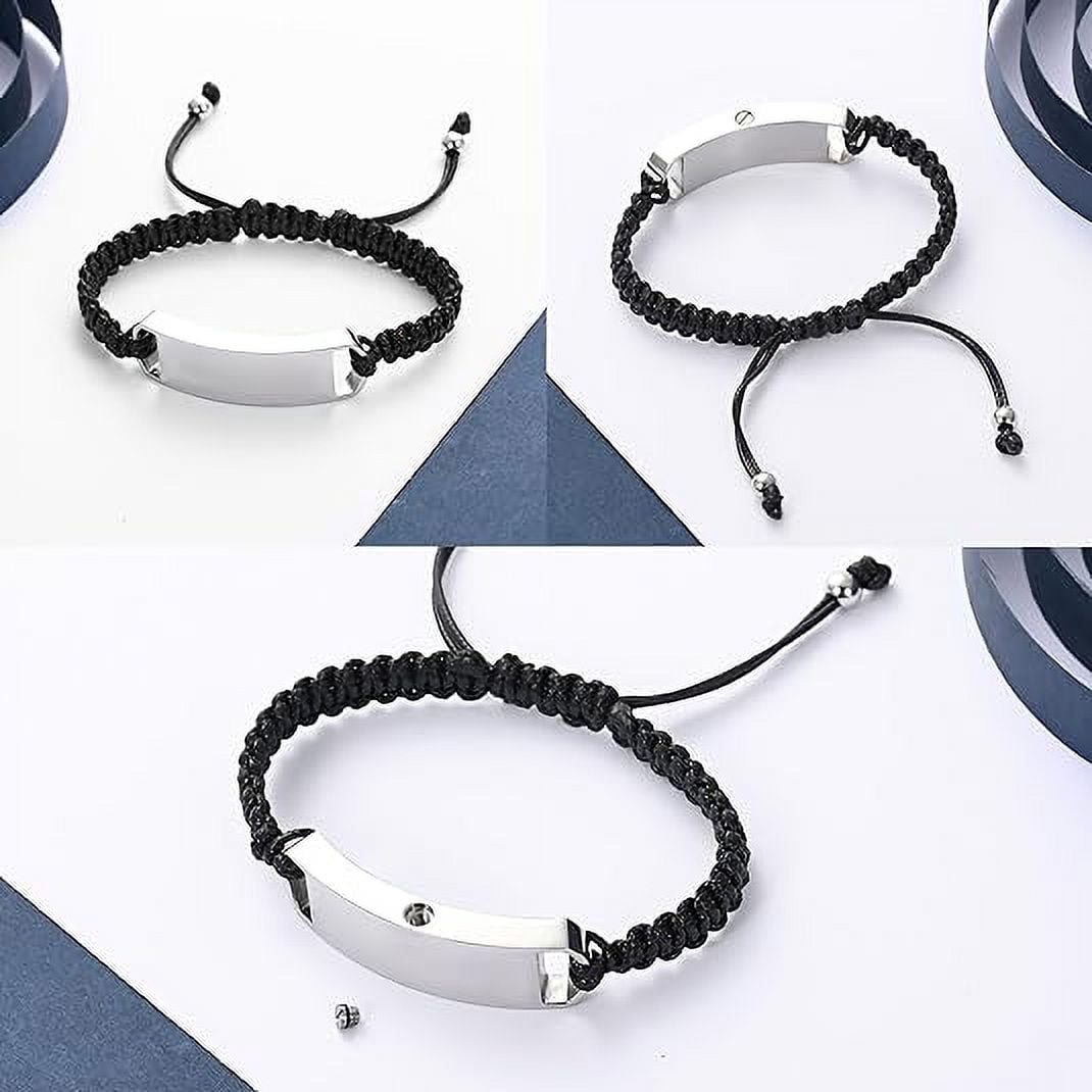 Personalized Square Cremation Urn Bracelet for Ashes for Men Women Stainless Steel Braided Adjustable Wristband Bangle Keepsake Human Pet Memorial Gift