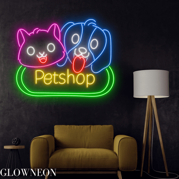 Glowneon Pet Shop Neon Sign, Pet Store Led Sign, Pet Clinic Decor