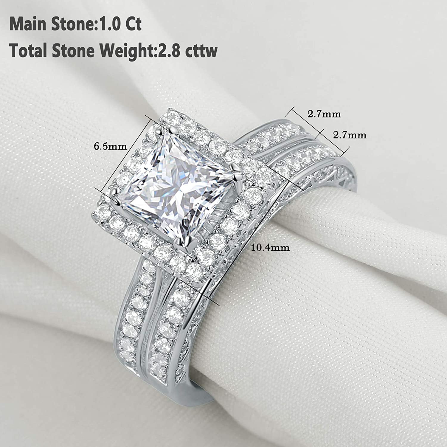Newshe Wedding Band Engagement Ring Set for Women 925 Sterling Silver 2.8ct Princess White Cz Sz5-12 