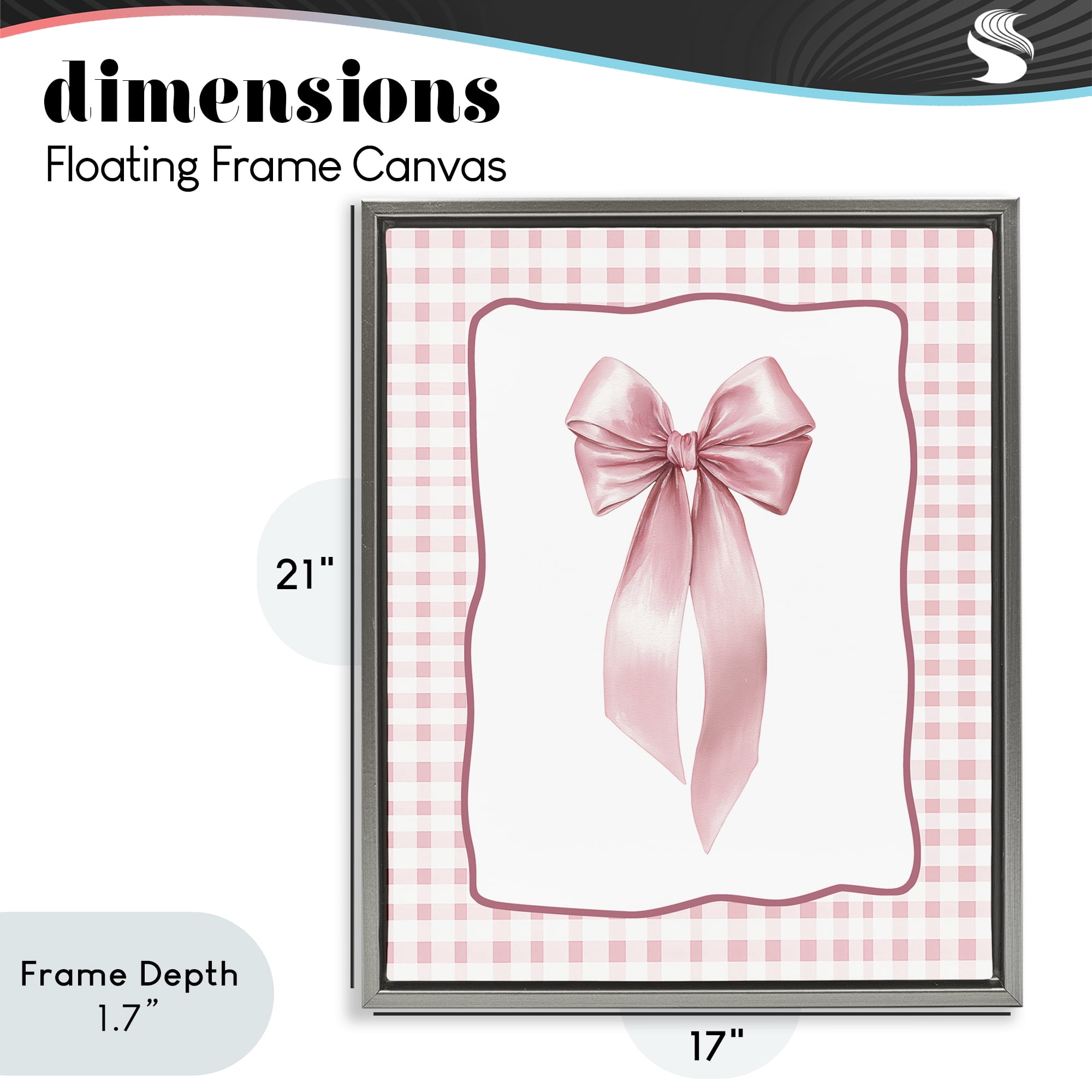 Stupell Industries Pink Gingham Ribbon Gray Framed Floater Canvas Wall Art, design by Christine Simpson Art