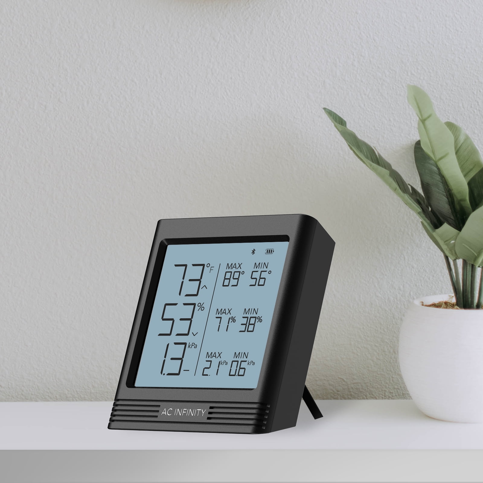 AC Infinity Smart Hygrometer B1 with LCD & Bluetooth App, Temperature Monitor, Black