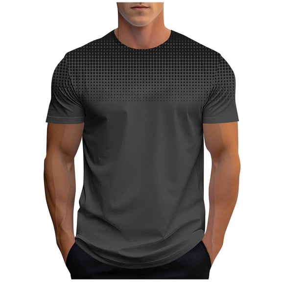 LMOIPLI Men's Gradient Print Crew Neck Short Sleeve T-Shirt Summer Stylish Casual Lightweight Slim-Fit Athletic Tops Black M