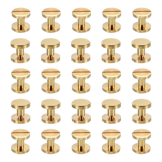 25 Juegos de Tornillos Chicago, Tornillo de Poste de Unión Ranurado de Latón M4x4mm para Cinturón de Cuero