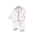 thumbnail image 1 of Odeerbi 1-5 Años Boys Girls Verano Pijamas de Algodón de Manga Larga Con Solapa Con Muescas Camisa Pantalones Set Soft Floral Sleepwear Pijama Set, 1 of 5