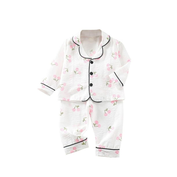 Odeerbi 1-5 Años Boys Girls Verano Pijamas de Algodón de Manga Larga Con Solapa Con Muescas Camisa Pantalones Set Soft Floral Sleepwear Pijama Set