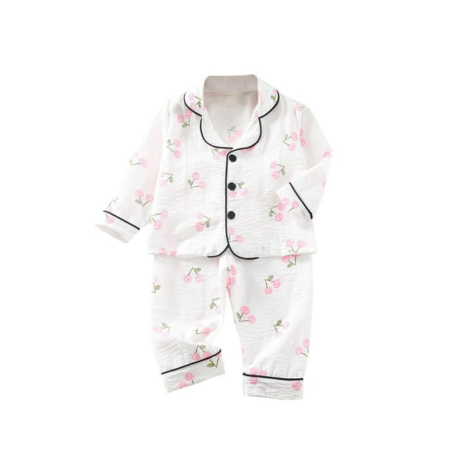 Odeerbi 1-5 Años Boys Girls Verano Pijamas de Algodón de Manga Larga Con Solapa Con Muescas Camisa Pantalones Set Soft Floral Sleepwear Pijama Set