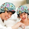 thumbnail image 6 of Shower Caps,Pioneer Flower Floral Print Pattern Waterproof Shower Cap for Women 4 Pieces,Double Reusable Hair Cover for Shower PEVA Elastic Stretch Hem, 6 of 7
