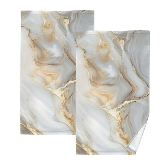 Ryvnso White Gold Marble Cotton Hand Towels Sets Face Towel 2 PCs Bathroom Decorative