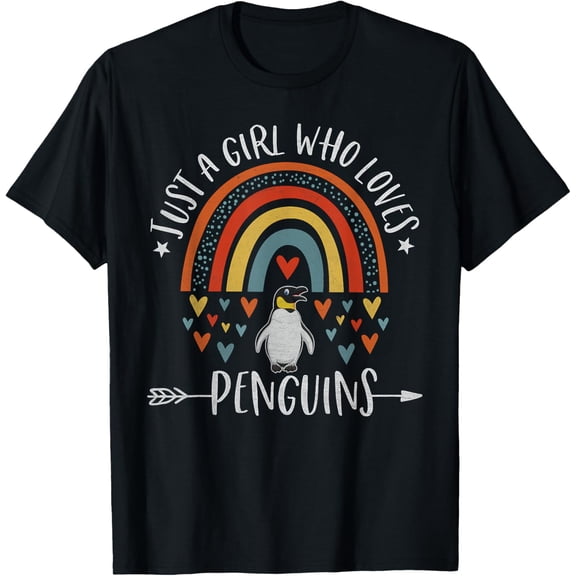 Retro Rainbow Penguin Lover Just a Girl Who Loves Penguins T-Shirt men and women can wear, black, white, gifts