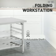 Yeshouse MilleLoom 60 x 24 Inch Stainless Steel Prep Table, Commercial Worktables & Workstations with Adjustable Undershelf, Heavy Duty Folding Kitchen Island for Restaurant Kitchen Laundry