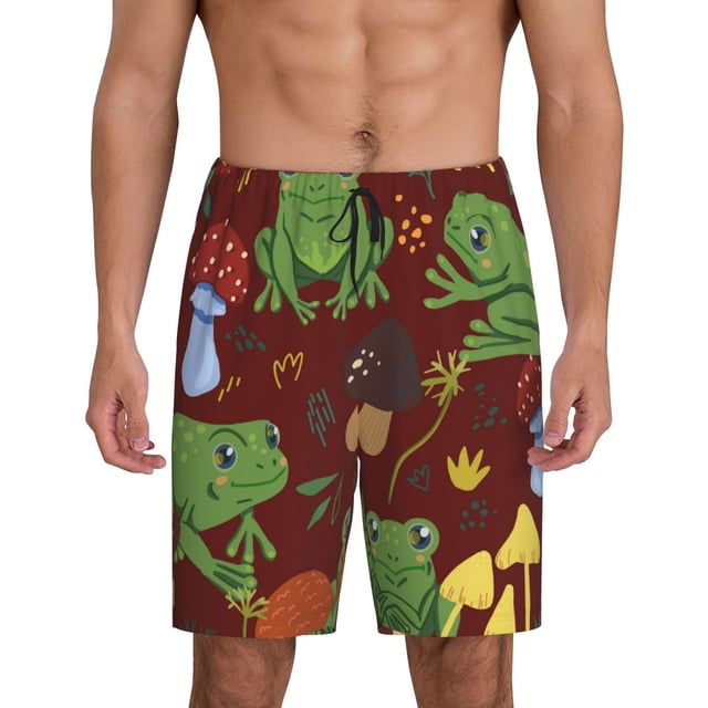 Fotbe Frogs and Mushrooms Pantalones Cortos de Pijama para Hombre, Ropa de Dormir, Pantalones de Pijama Cortos para Hombre-X-Large