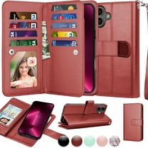 Wallet Case for iPhone 16 Wallet Case 6.1" 5G (2024), [9 Card Slots] Luxury PU Leather Credit Holder Carrying Folio Flip [Detachable] Kickstand Magnetic Phone Cover & Lanyard [Wine Red]