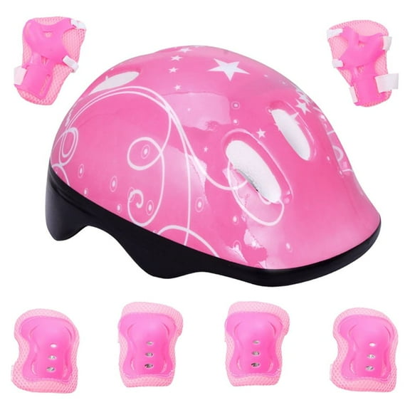 7pcs in 1 Set Pink Adjustable Skating Kits Outdoor Protector Skateboard Gear Knee Pad Elbow Pads Balance Car Protective Pads for Kids