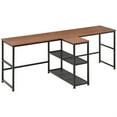 thumbnail image 6 of Demi Bonn Modern 2 Person Office Desk with 2 Storage Shelves, Home Computer Desk for Living Room, Office, Study, Writing Table PC Desks, Brown, 6 of 10