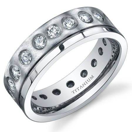 Peora 7mm Men's Eternity Wedding Band Ring in Titanium