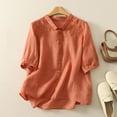 thumbnail image 2 of Vestidos Casuales Para Mujer, Blusas De Mujer De Moda Blusa de lino sintético con bordado, mangas 3/4, botones y cuello vuelto para mujer, 2 of 8