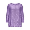 thumbnail image 6 of VBVC Women's Sequin Crew Neck Top,Laides Sparkly 3/4 Sleeve Shirt,Glitter Party Blouse For Women,Pink,Size M, 6 of 6