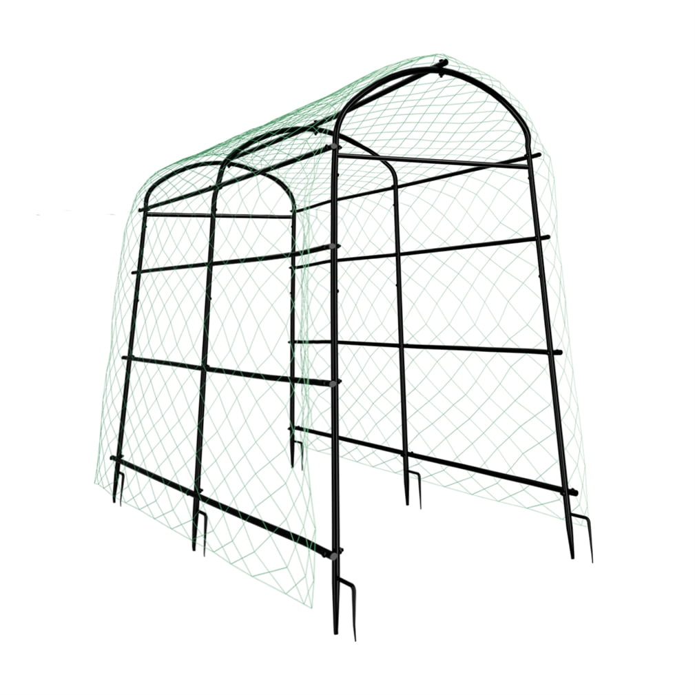 41x63x63" Black Iron  Garden Trellis Arch Support for Plants Vegetables Flowers, Nylon Mesh