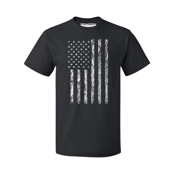 P&B White Distressed USA Flag 4th of July Independence Day Men's T-shirt, Black, 2XL