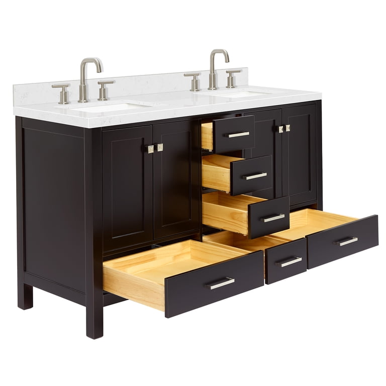 ARIEL Cambridge 60 Inch Espresso Bathroom Vanity Double Sink