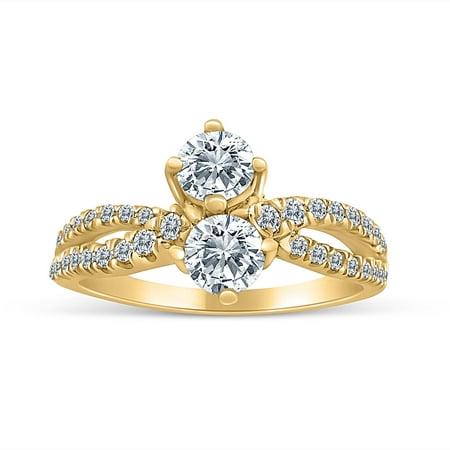 1.00ctw Diamond Two Stone Ring in 10k Yellow Gold (G-H, I2-I3, 1.00ctw)