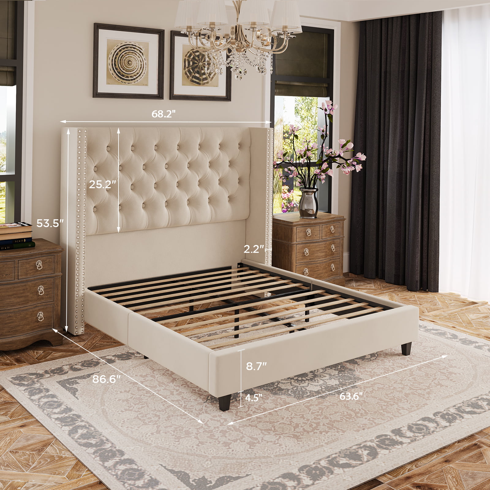 Dropship Vera Queen Size Ivory Velvet Upholstered Platform Bed With  Patented 4 Drawers Storage, Square Stitched Button Tufted Headboard, Wooden  Slat Mattress Support No Box Spring Required to Sell Online at a