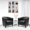 thumbnail image 2 of Emma Accent Chair, Button Tufted Faux Leather Barrel Chair, Midcentury Modern Accent Chair, Comfy Armchair, Tub Barrel Chairs Black, 2 of 7
