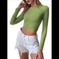thumbnail image 2 of Top Corto de Punto Acanalado de Larga con Espalda Descubierta para Mujer, Corte Ajustado, Cuello Redondo, Espalda y Abertura. Verde L, 2 of 10
