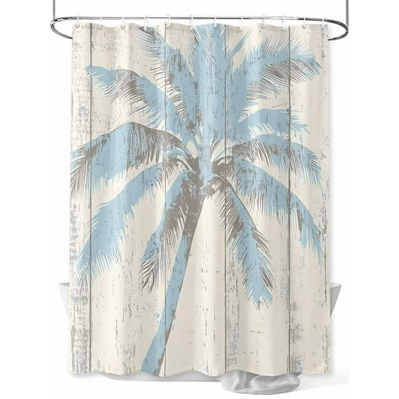 Shower Curtain Light Blue Palm Tree Shower Curtains for Bathroom, Waterproof Polyester Shower Curtain Set with Hooks, Stall Long Size 54"x78" Wood Grain