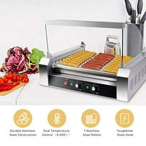 S AFSTAR Commercial 30 Hot Dog 11 Non-Stick Roller Machine, Electric Hot Dog Sausage Grill Cooker Machine with Removable Stainless Steel Drip Tray & Glass Hood Cover, Countertop Hot Dog Roller Warmer