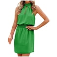 thumbnail image 2 of HKEJIAOI Robes de Cocktail Cadeau d'Anniversaire Robe d'Été pour Femme Couleur Unie Robe Ajourée Sans Manches Robe Courte Robe de Plage Robe Soleil Économies Liquidation Vert, 2 of 9