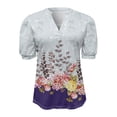 thumbnail image 5 of Femmes Été Mode T-shirt V-Cou Mignon Puff Manches Courtes Floral Imprimé Pull Blouse Tops, 5 of 5