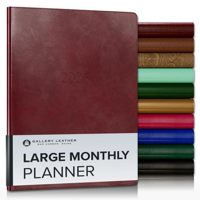 Planner Gallery Leather Large Monthly 2026 Acadia Deep Red