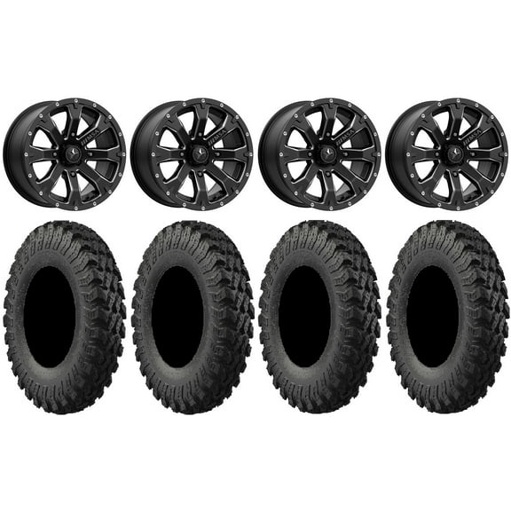 MSA Bounty 15" Wheels Black 35" MotoRally Tires Can-Am Maverick X3 / Honda Pioneer 1000 / Talon