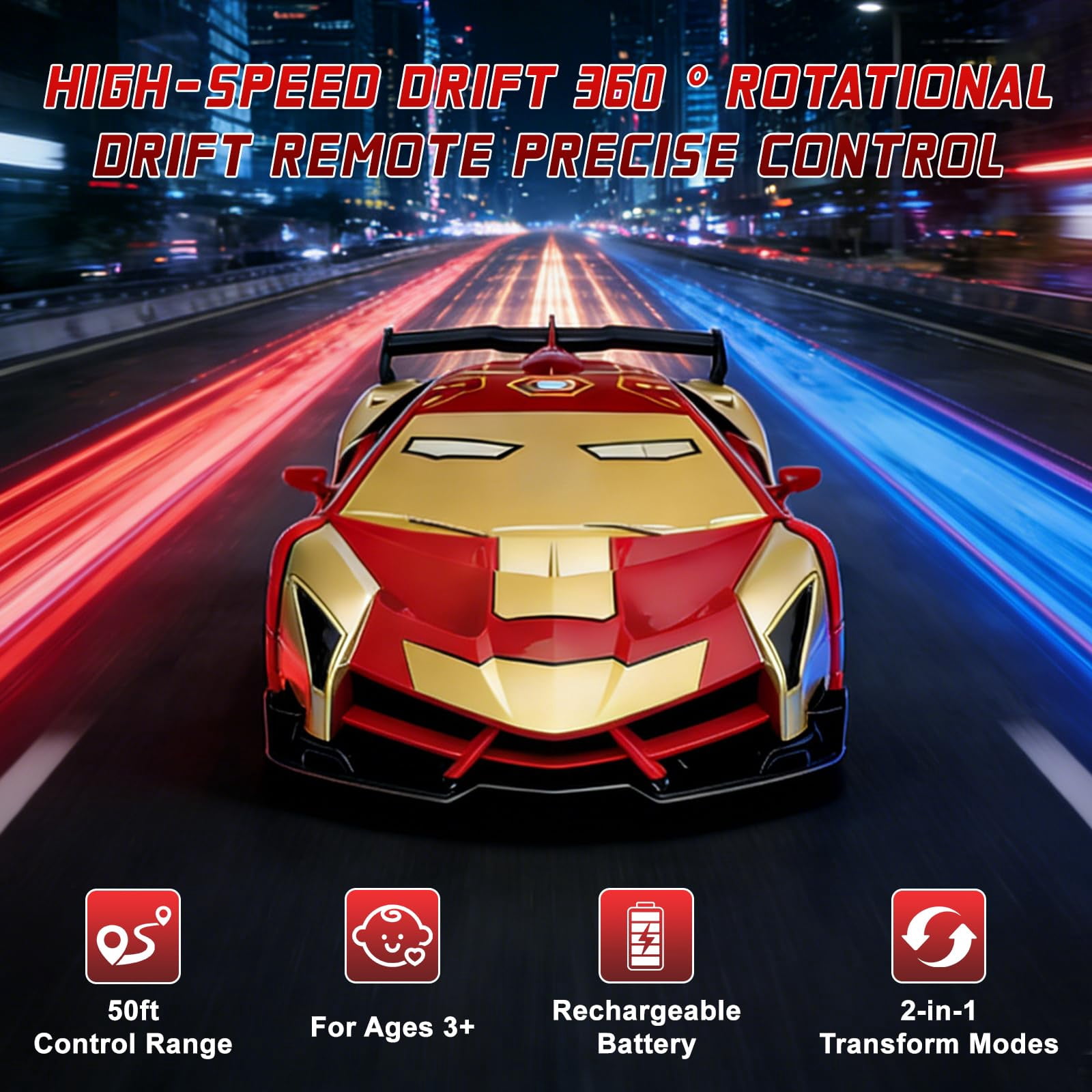 Remote Control Car, 1:18 Scale Transforming Robot Toy with One-Button Deformation, 2.4GHz RC Vehicle with LED Lights, Gift for Boys Ages 4-12