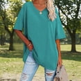 thumbnail image 2 of Bainana Loose Fit T Shirts For Women Solid Color Short Sleeve Crew Neck Tops Lightweight Soft Ladies Oversized Summer Casual Wear Mint Green Size L, 2 of 4