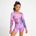 thumbnail image 2 of BJUTIR Girls 2 Piece Sets Long Sleeve Performance Leotard With Glitter Print And Matching Shorts Hair Scrunchie For Dance Gymnastics Stage Adorable Clothes Set Size 6-7 Years, 2 of 9