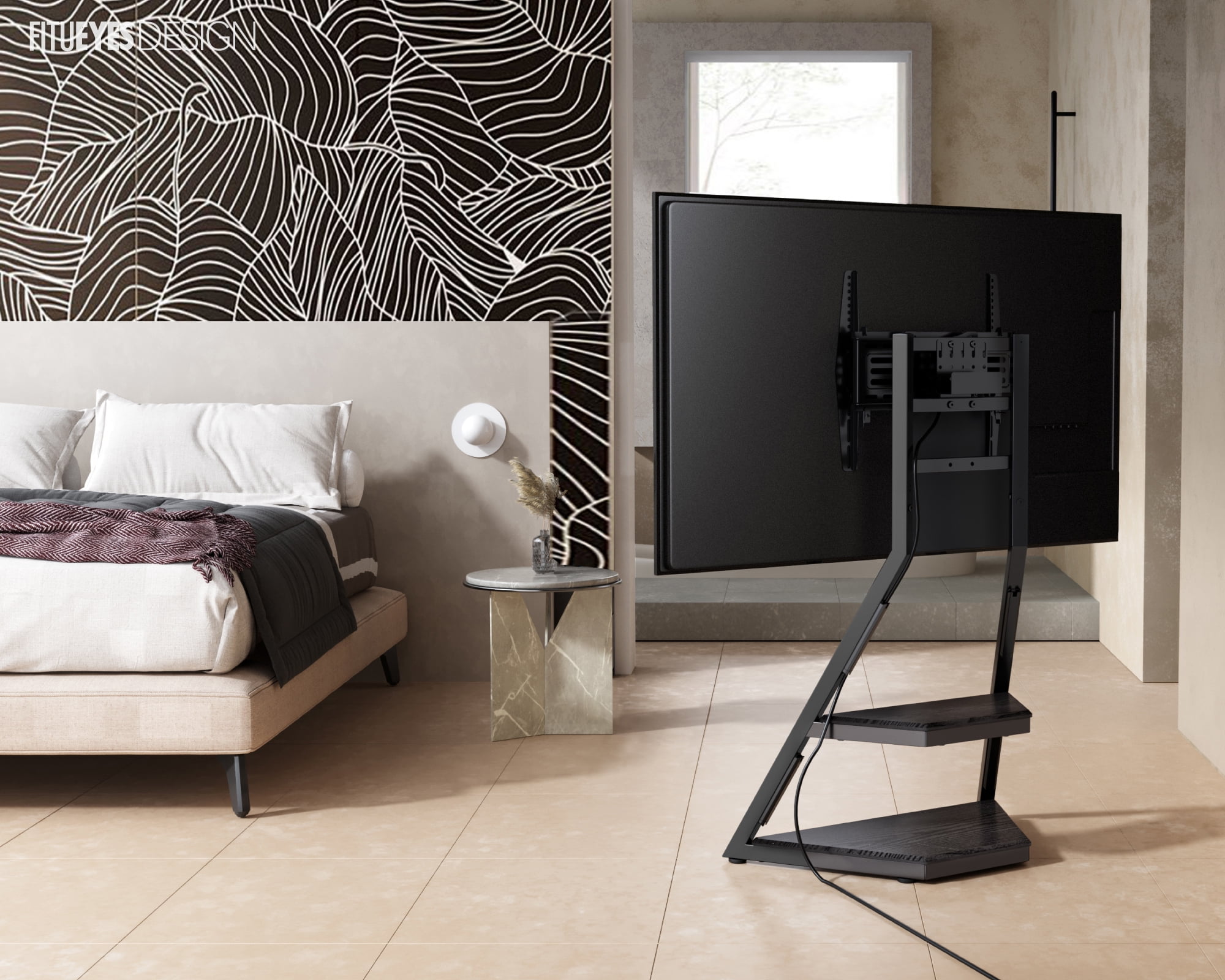 FITUEYES Modern Floor TV Stand Mini Corner Entertainment Center for TVs up to 65”, Black