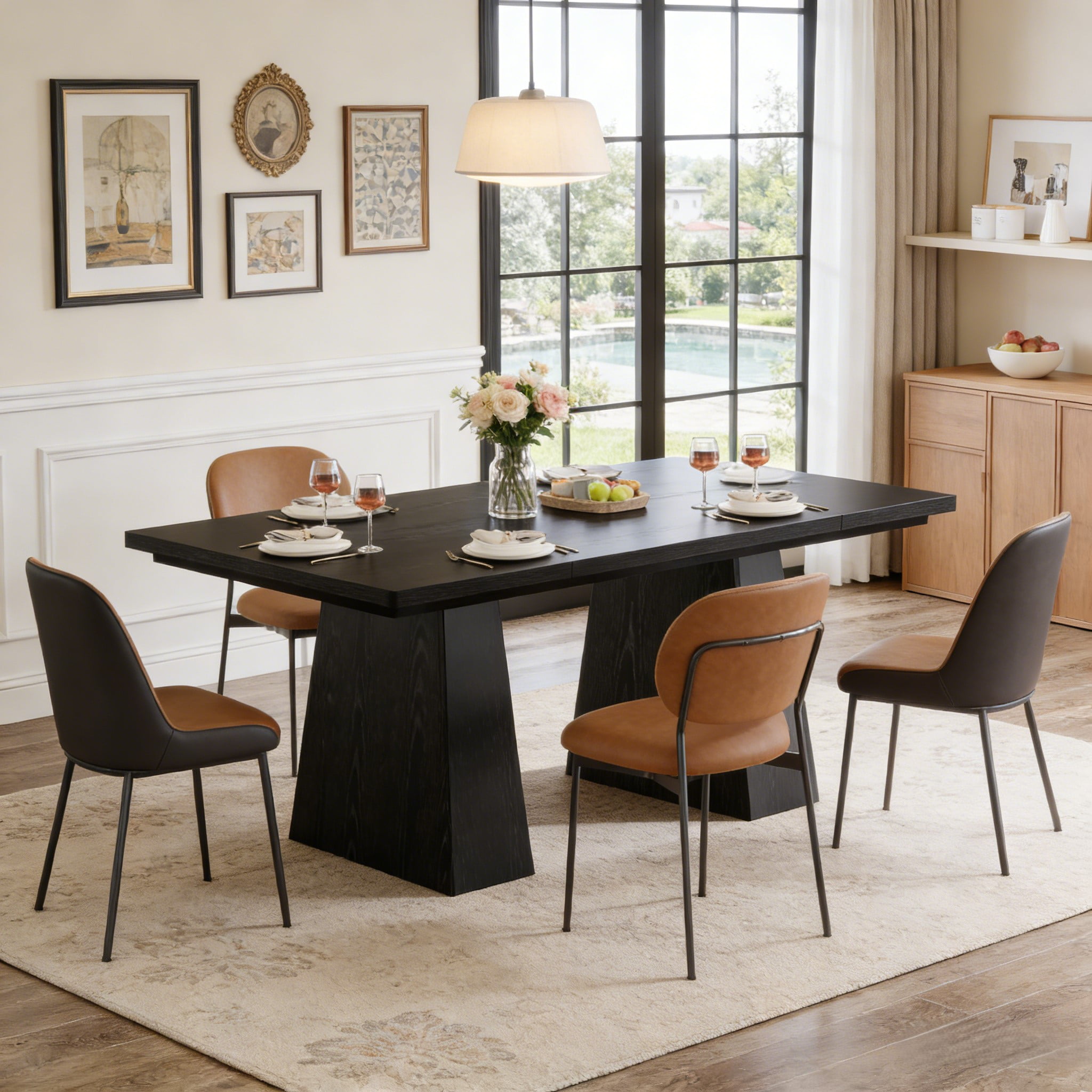 Fnova 63" Executive Desk, Dining Table for 6 People, Modern Farmhouse Wooden Kitchen Table, Large Office Computer Desk for Home Office (Chairs Not Included)