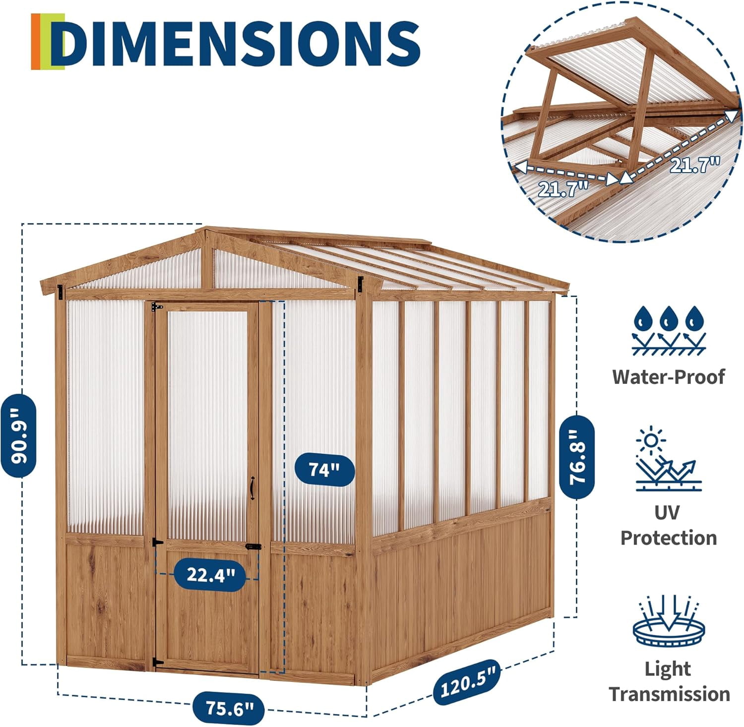 6x10 FT Walk-in Wooden Greenhouse – Cedar Wood Frame, Clear Polycarbonate Panels, Roof Vent, Outdoor Wood Greenhouse for Garden, Backyard & Patio