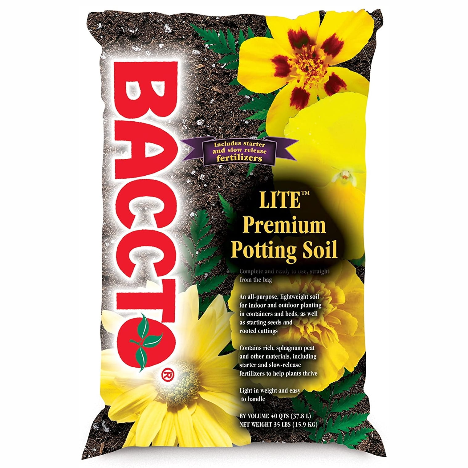 Michigan Peat Baccto Lite Premium Outdoor Potting Soil, 40 Quart (3 Pack)