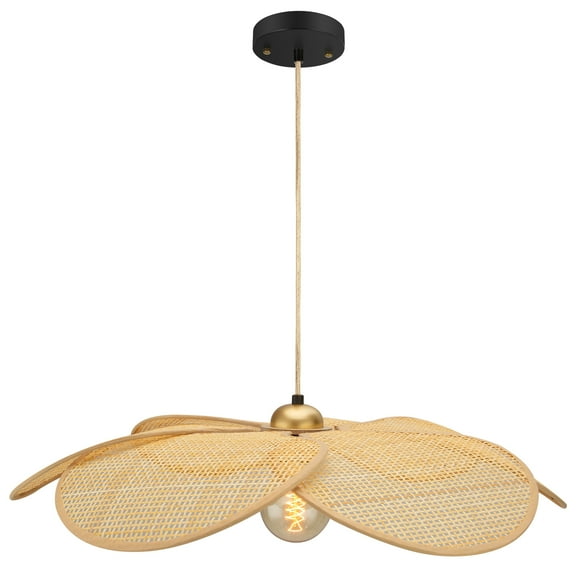 Bamboo Pendant Light Fixture, 24 Inch Flower Handwoven Rattan Lampshade 5”-34.5” Adjustable Height Hanging Lights, Boho Chandelier Ceiling Hanging Lamp for Living Room Kitchen Bedroom(Not Bulb)