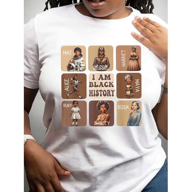 Camisetas de manga corta para mujer, camisetas de verano estampadas, cómodas, divertidas y casuales, para vacacionesBlack History, Black Female Characters, Juneteenth, Black PowerPrint Crew Neck T-s