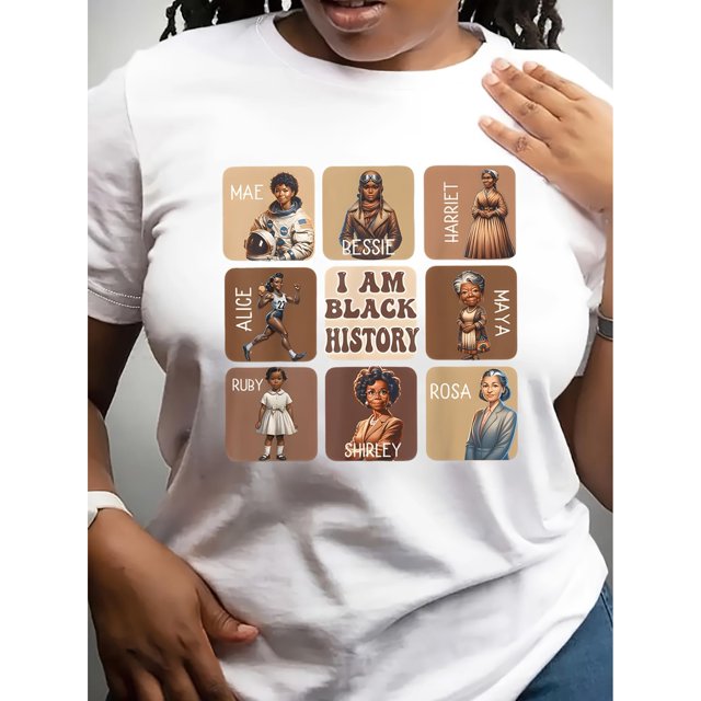 Camisetas de manga corta para mujer, camisetas de verano estampadas, cómodas, divertidas y casuales, para vacacionesBlack History, Black Female Characters, Juneteenth, Black PowerPrint Crew Neck T-s
