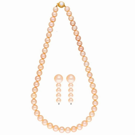Freshwater Pearl Single Line Peach Pearl Necklace Set For Women
