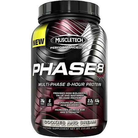 MuscleTech Active Nutrition Phase8 Multi-Phase 8-Hour, Cookies and Cream Diet & Weight Management Supplement Protein Powder, 2